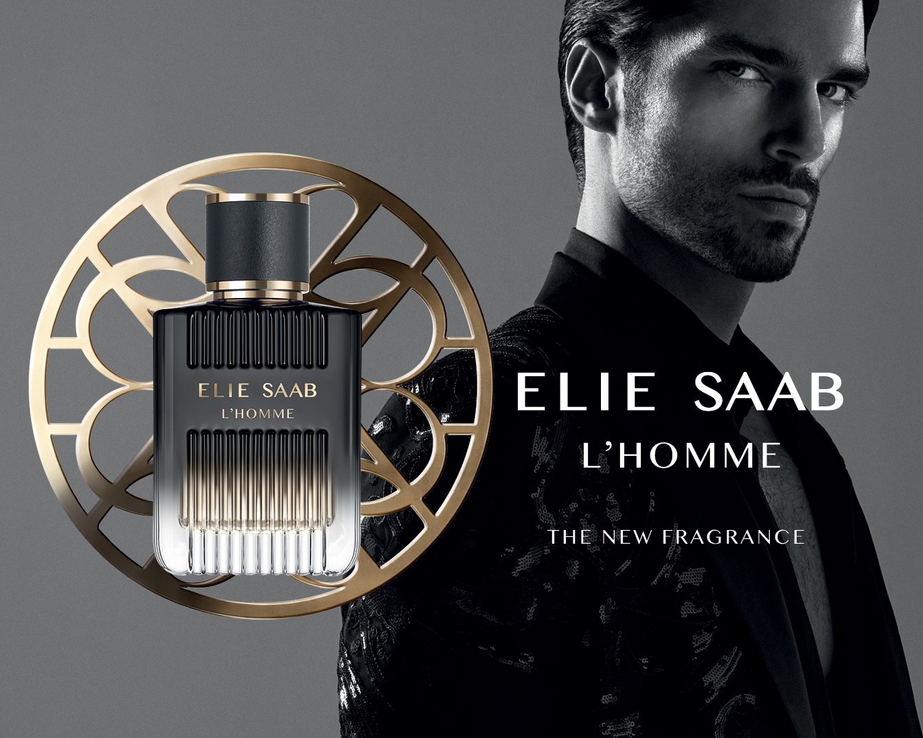 Ontdek Elie Saab L'Homme, de nieuwe geur voor mannen, gepresenteerd in een elegante flacon met gouden accenten, perfect voor de moderne man.