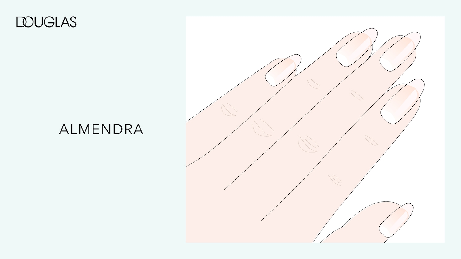 Ilustración de una mano con uñas almendradas, mostrando un estilo elegante y natural para el cuidado de las uñas.