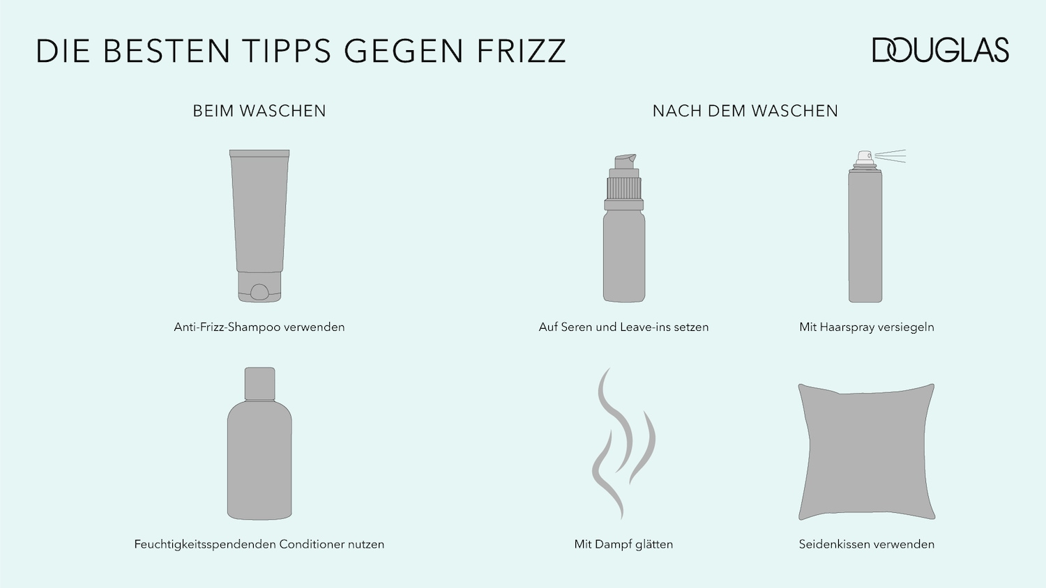 Die besten Tipps gegen Frizz: Verwenden Sie Anti-Frizz-Shampoo und feuchtigkeitsspendenden Conditioner beim Waschen.