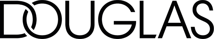 Schwarzes Douglas-Logo auf dunklem Hintergrund, das die Marke für Parfümerie und Kosmetik hervorhebt.