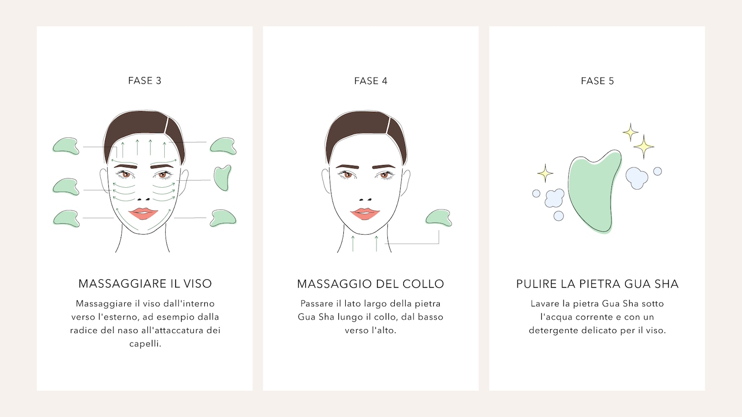 Fase 3: Massaggiare il viso dall'interno verso l'esterno, partendo dalla radice del naso fino all'attaccatura dei capelli, per una pelle radiosa.