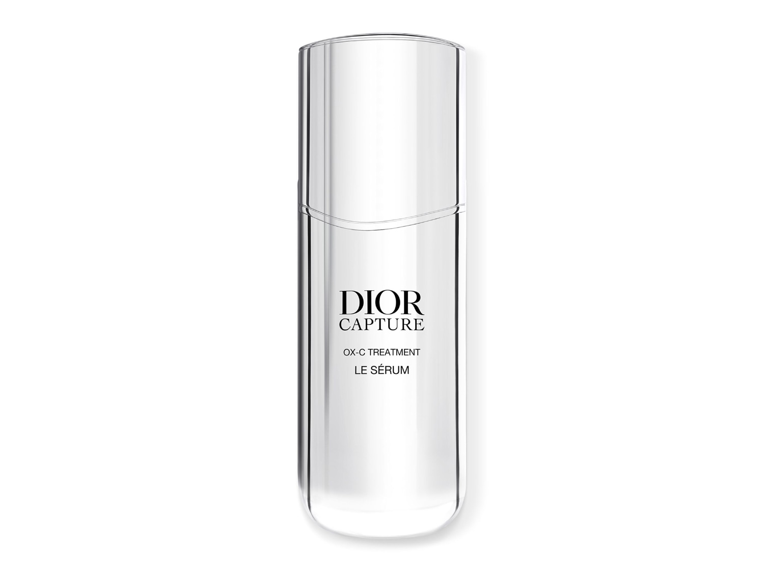 A Dior Capture OX-C Treatment Le Sérum átlátszó üvegben, fekete felirattal a bőrápoláshoz.