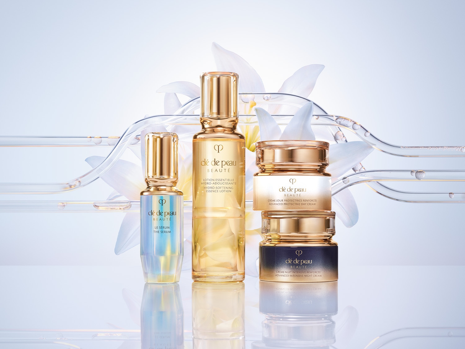 Entdecken Sie die luxuriöse Hautpflegeserie von Clé de Peau Beauté, die Seren, Lotionen und Cremes für eine umfassende Schönheitsroutine umfasst.