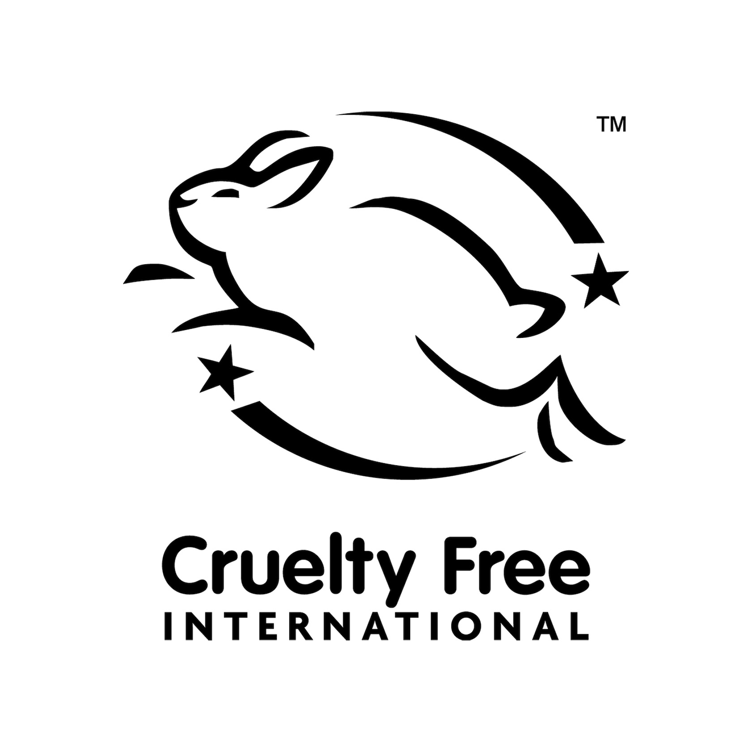 Das Cruelty Free International Logo zeigt einen stilisierten Hasen, der von Sternen umgeben ist, was tierversuchsfreie Produkte symbolisiert.