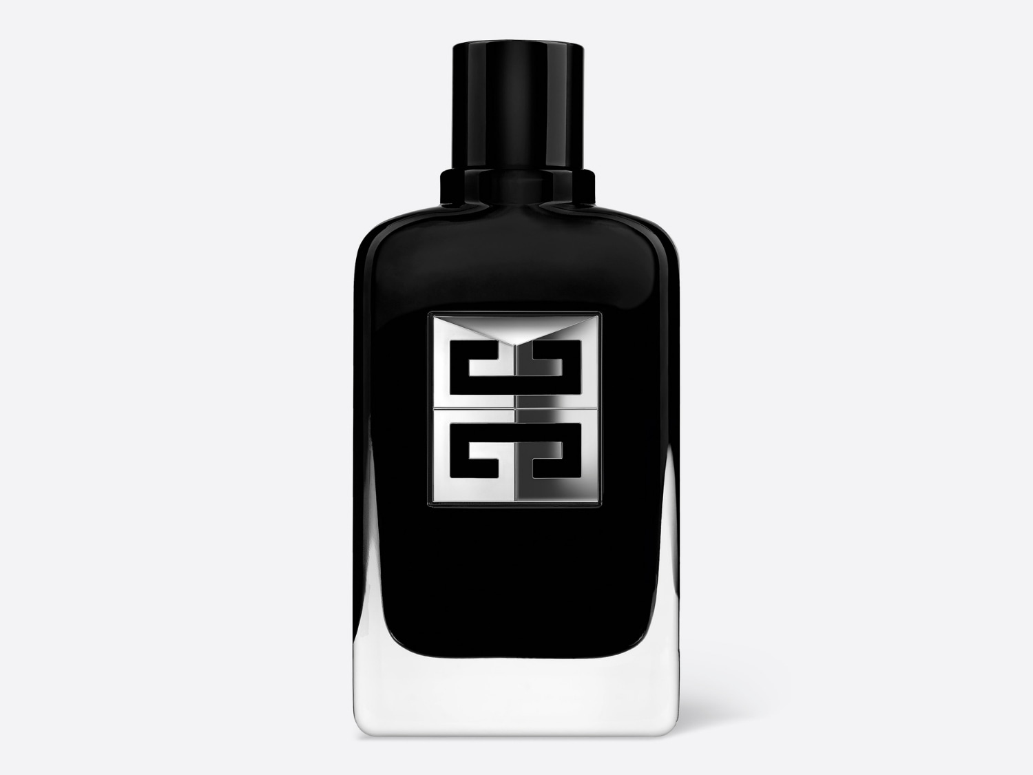 Schwarzer Glasflakon mit silbernem Givenchy-Logo, der einen luxuriösen und modernen Duft für den anspruchsvollen Mann verspricht.