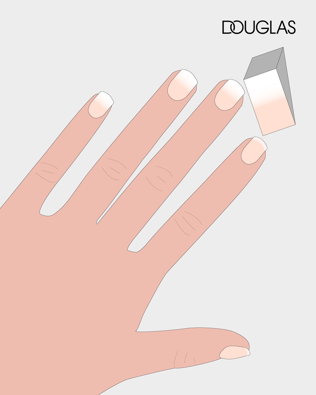 Eine Hand mit Nagellack im French-Look, der mit einem Schwämmchen verblendet wird.