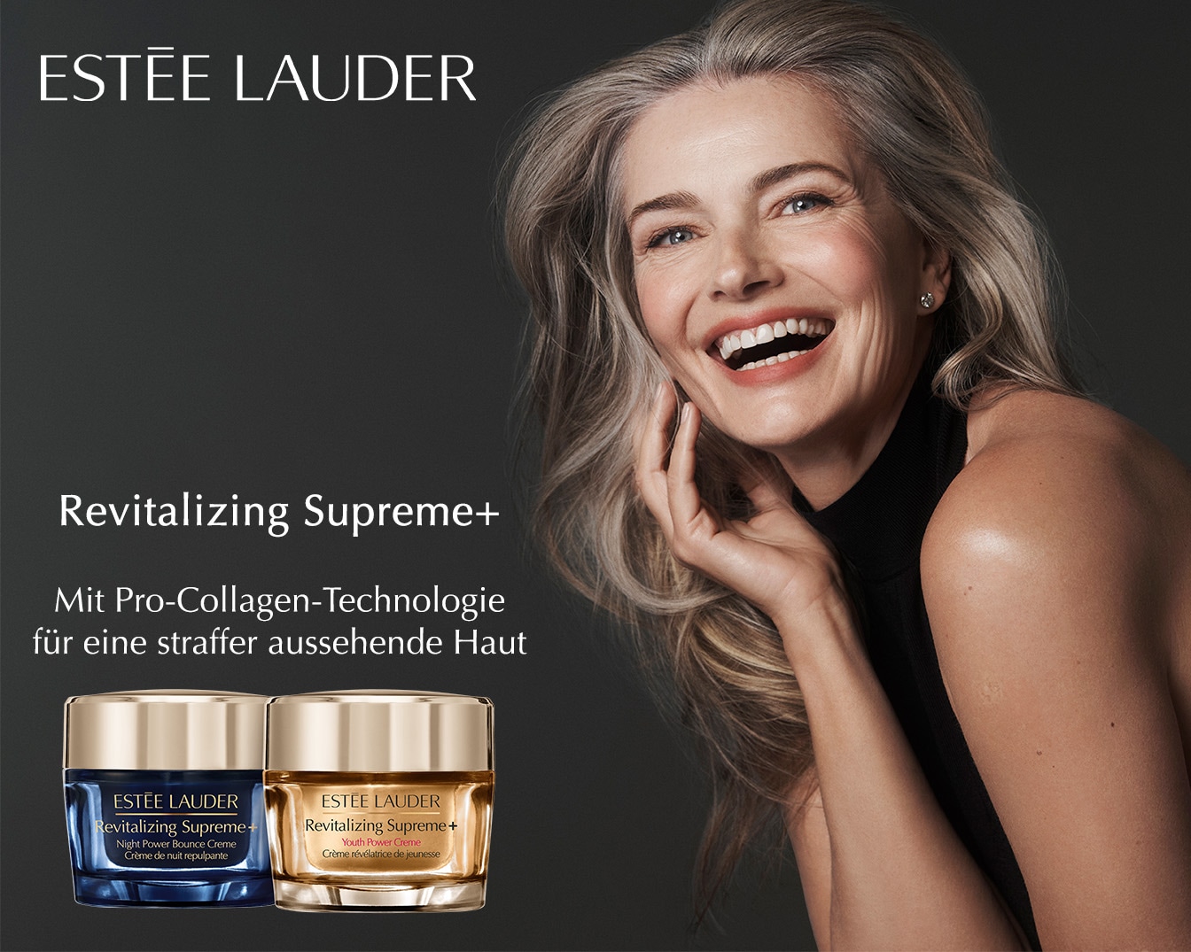 Entdecken Sie Estée Lauder Revitalizing Supreme+ mit Pro-Collagen-Technologie für straffere Haut, erhältlich als Night Power Bounce Creme und Youth Power Creme.