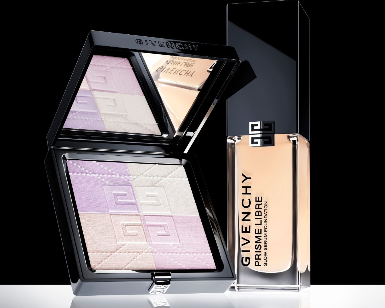 Découvrez l'harmonie parfaite avec la poudre Prisme Libre de Givenchy aux tons pastel et le sérum teinté Glow, pour un teint éclatant et naturellement sublimé.