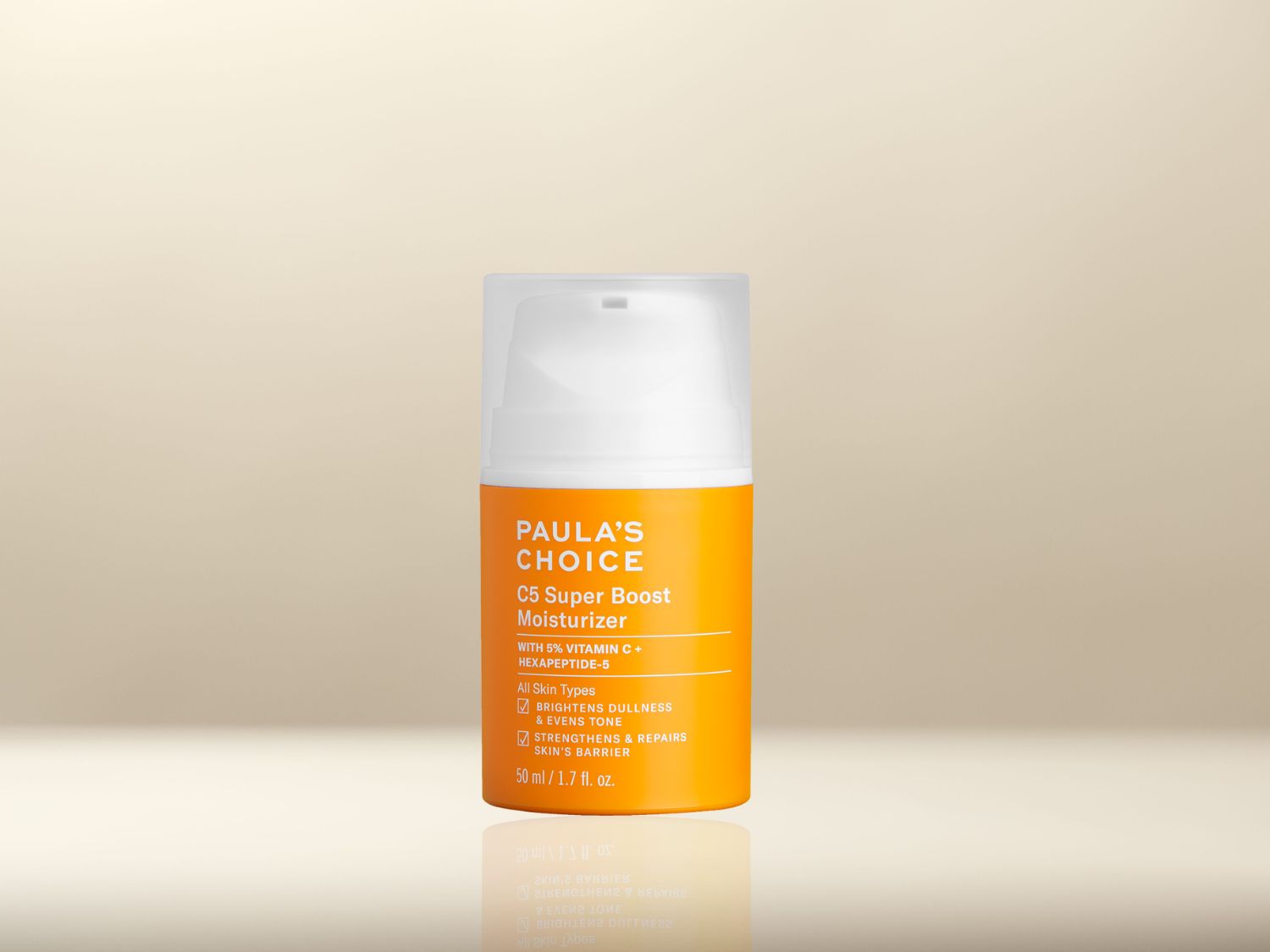 Voici le soin hydratant C5 Super Boost de Paula's Choice, enrichi en vitamine C et en hexapeptide-5, pour illuminer le teint et renforcer la barrière cutanée.