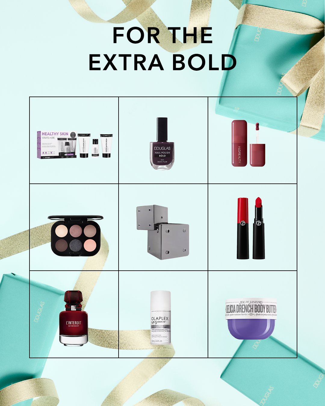 Entdecken Sie eine vielfältige Auswahl an Beauty-Produkten für einen extra mutigen Look, von Hautpflege bis hin zu Nagellack und Lippenstift.