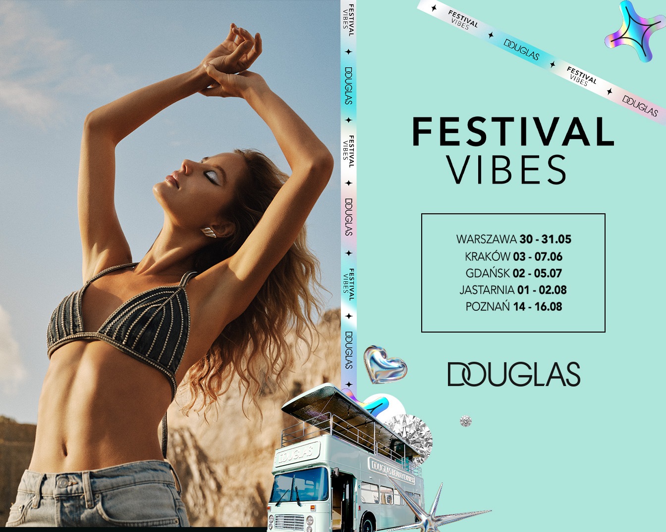 Poczuj festiwalowy klimat z Douglas! Sprawdź terminy i lokalizacje: Warszawa (30-31.05), Kraków (03-07.06), Gdańsk (02-05.07), Jastarnia (01-02.08), Poznań (14-16.08).