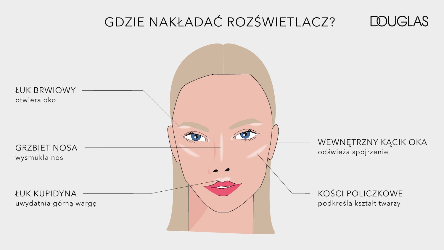Partie twarzy, na które możesz nałożyć rozświetlacz