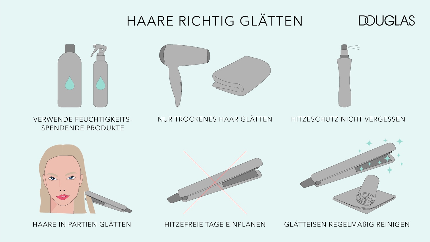 Haare richtig glätten: Verwende feuchtigkeitsspendende Produkte für optimalen Schutz und Glanz.