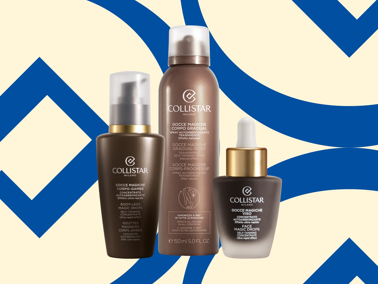 Ontdek de Collistar Milano Magic Drops collectie: zelfbruinende spray voor een natuurlijke teint en ultra-snelle resultaten voor lichaam en gezicht.