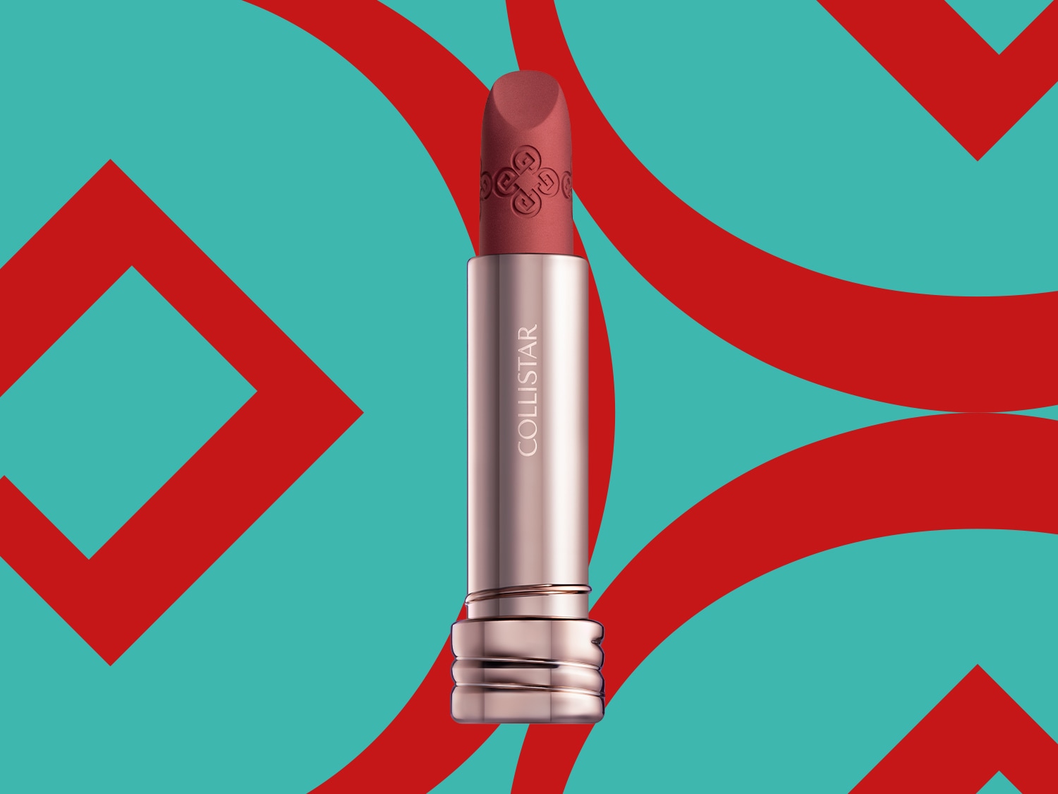 De Collistar lipstick heeft een elegante, roségouden verpakking en een zachte, matte kleur.