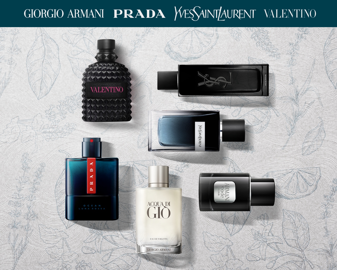 Elegancka kolekcja wód toaletowych i perfum od Giorgio Armani, Prada, Yves Saint Laurent i Valentino, idealna dla każdego mężczyzny.