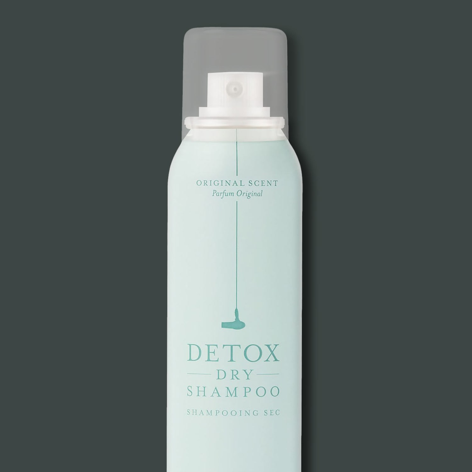 Világoskék Detox száraz sampon eredeti illattal, átlátszó kupakkal a tetején.