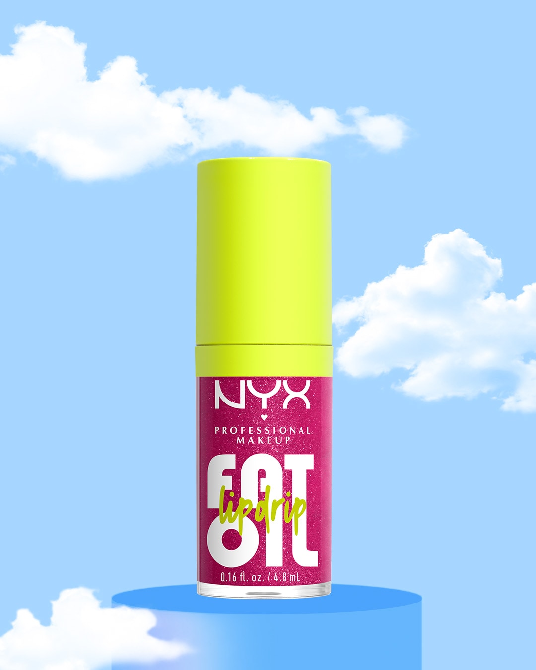 Découvrez le brillant à lèvres NYX Professional Makeup Fat Lip Drip, un éclat rose scintillant avec un bouchon jaune vif, pour des lèvres pulpeuses et brillantes.
