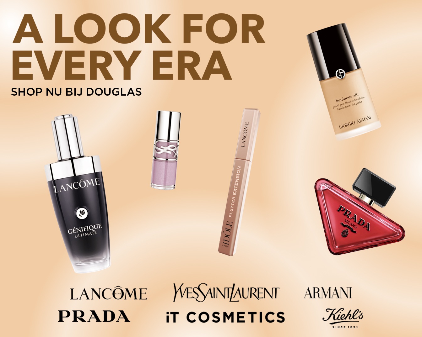 Ontdek een look voor elk tijdperk bij Douglas met Lancôme's Genifique Ultimate, YSL, Armani, Prada en meer.