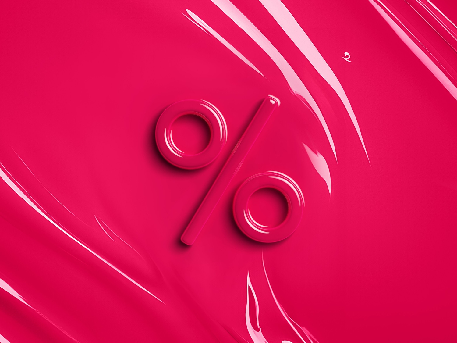 Een roze achtergrond met een glanzend oppervlak en een roze percentage teken erop.