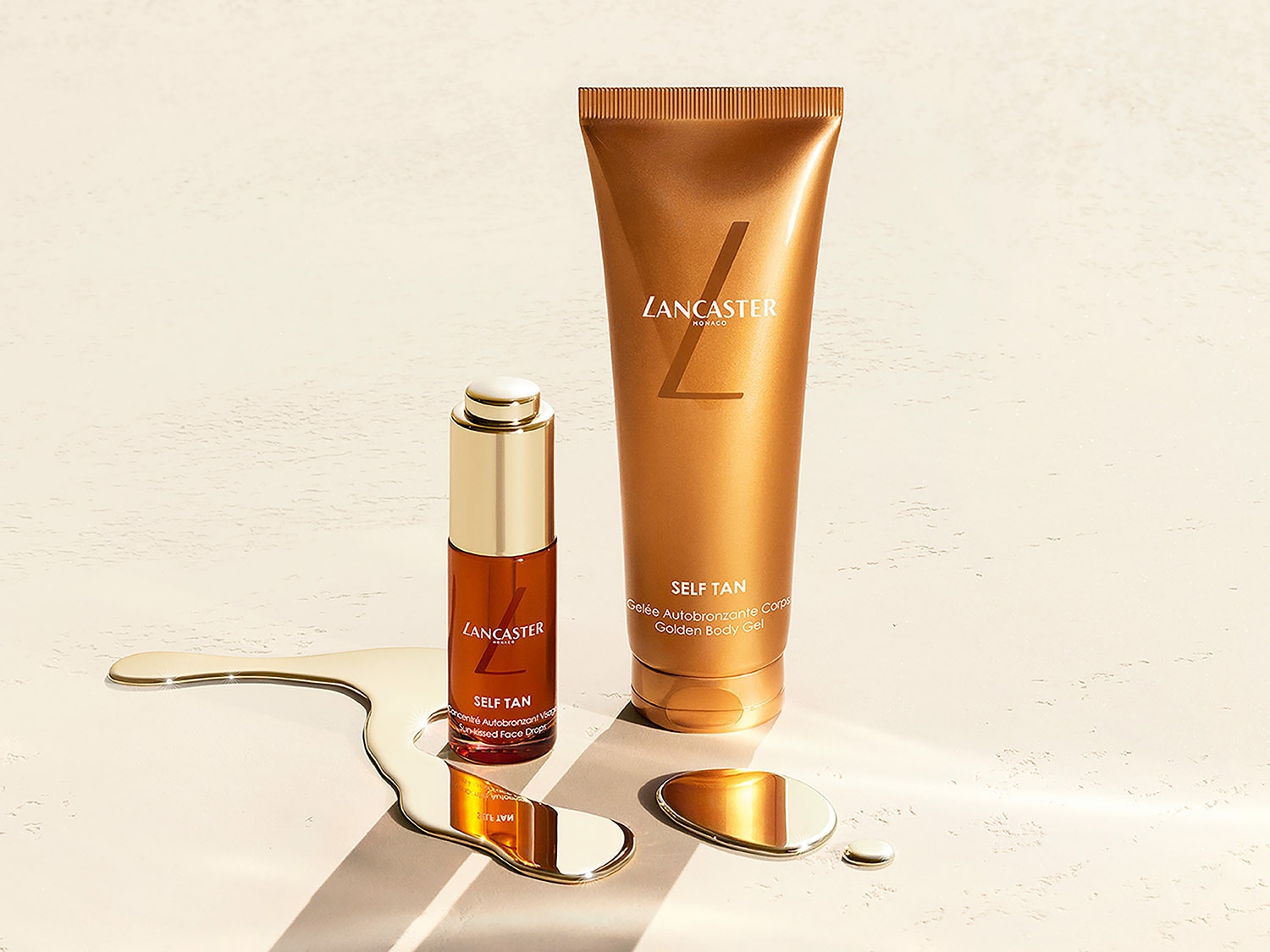 Entdecken Sie das Lancaster Self Tan Duo: ein Gesichtsserum und ein Körpergel, die für eine natürlich gebräunte Haut sorgen.