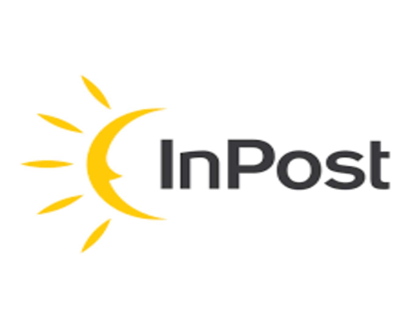 El logotipo de InPost muestra un sol estilizado amarillo junto al nombre de la empresa en letras grises.