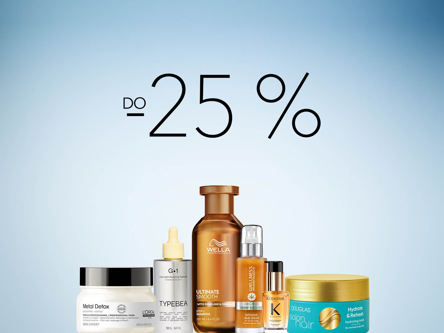 Skorzystaj z oferty -25% na wybrane produkty do pielęgnacji włosów! Wśród nich maski, szampony i serum od L’Oréal, Wella, Kérastase i Douglas.