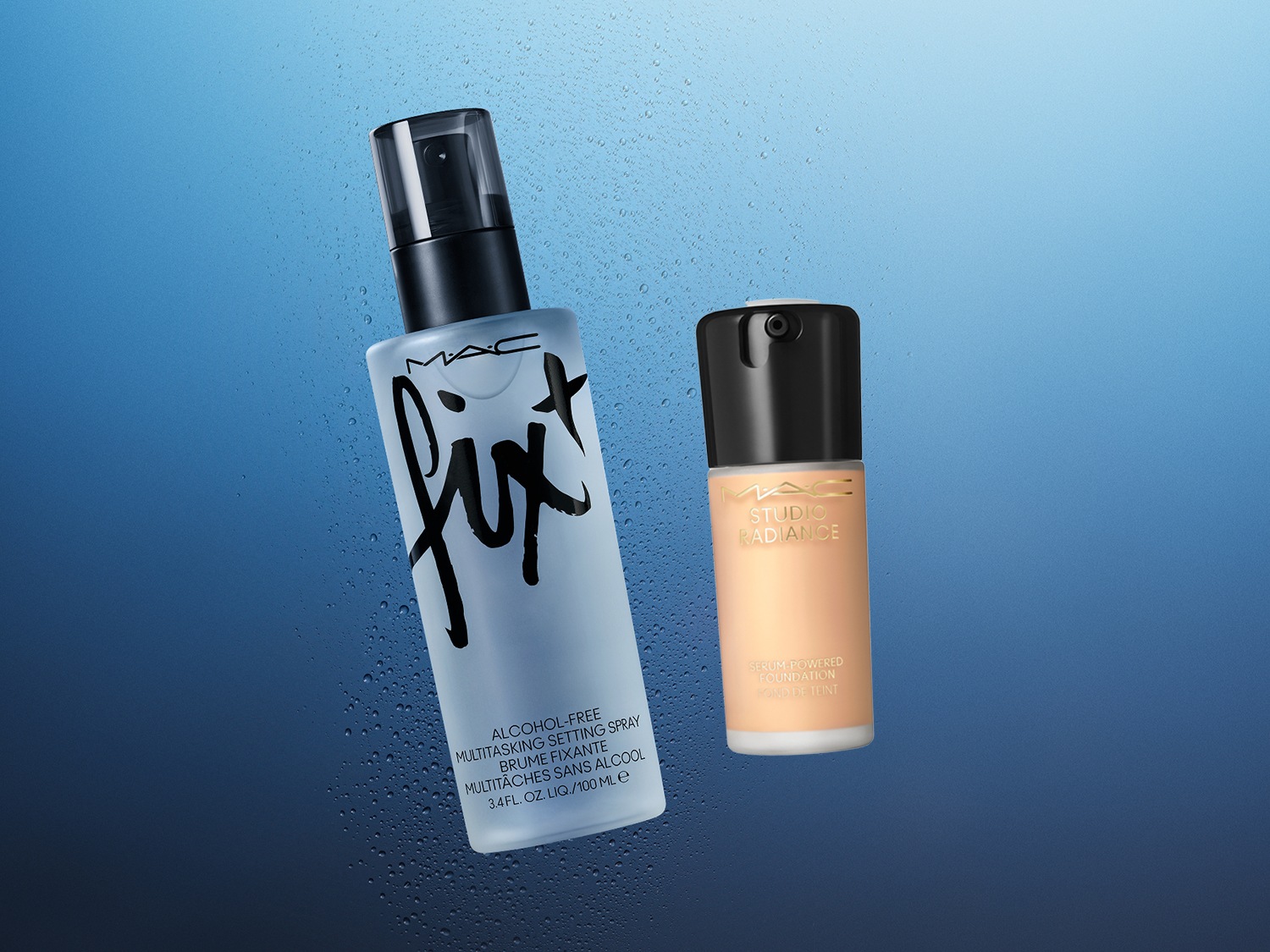 MAC Fix+ alcoholvrije setting spray en Studio Radiance foundation voor een stralende teint.