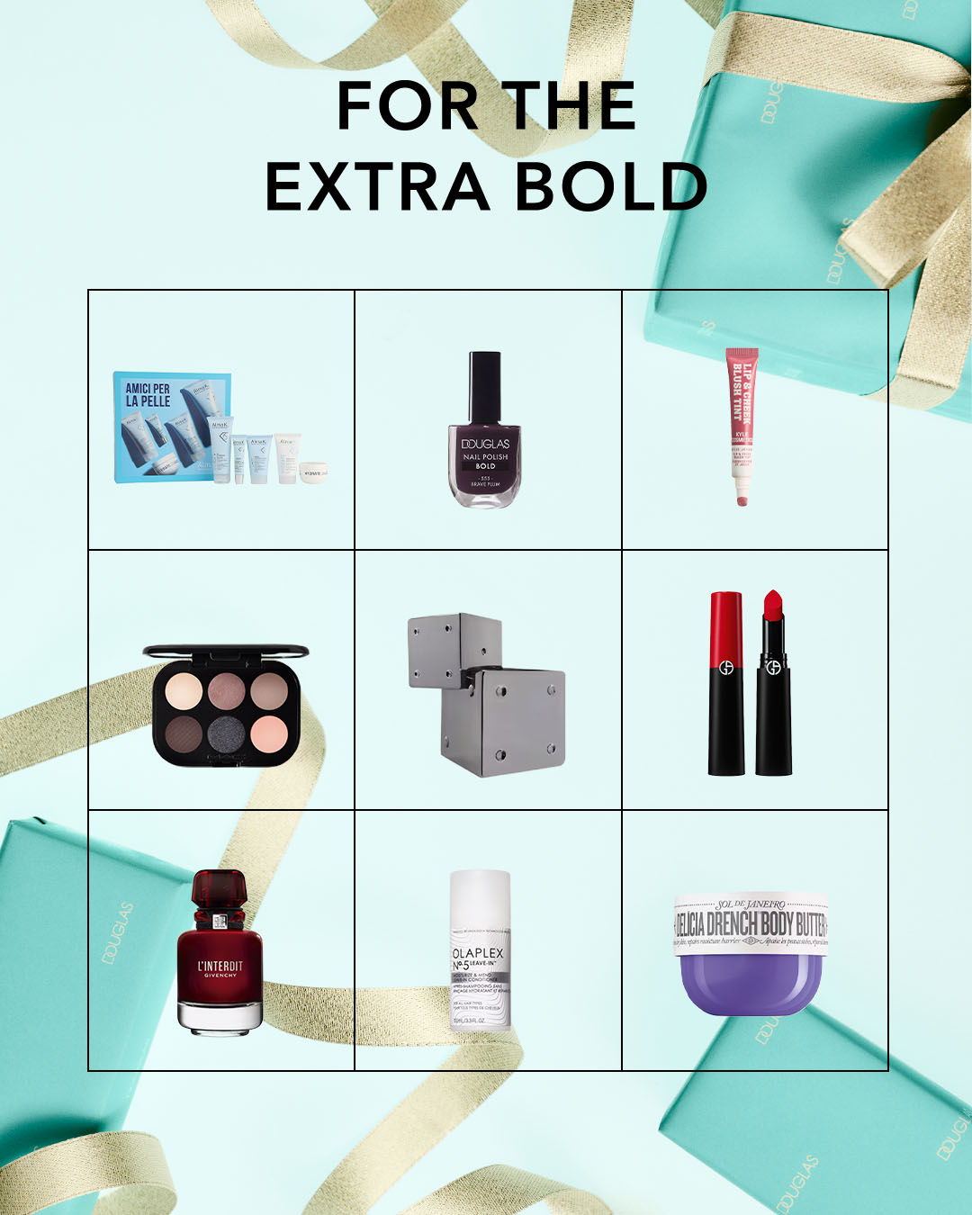 Scopri una selezione curata di prodotti essenziali di bellezza per un look extra audace, dai set per la cura della pelle agli smalti vivaci e ai lussuosi burri per il corpo.