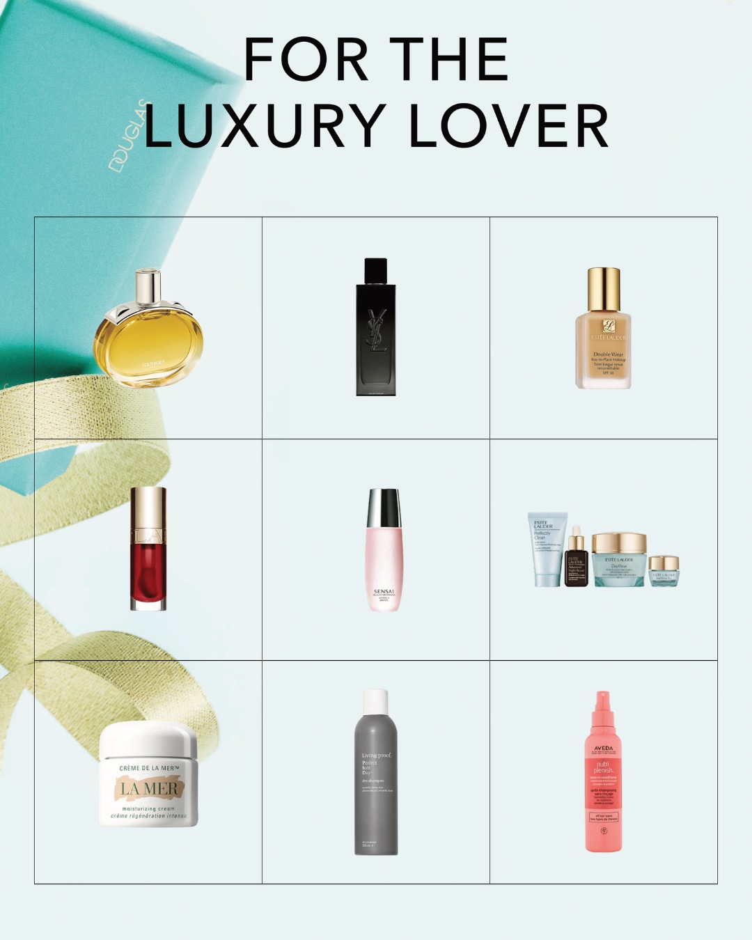 Ontdek de luxe met een collectie van schoonheidsproducten, waaronder parfums van Hermès en Yves Saint Laurent, Estée Lauder foundation, La Mer crème, Sensai en Aveda haarproducten.