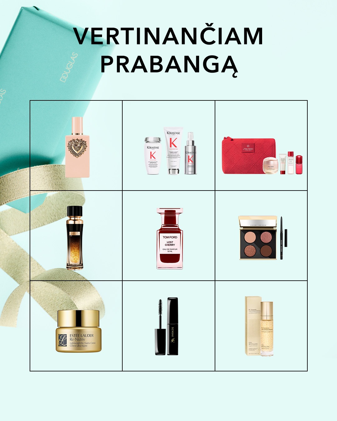 Atraskite prabangą su Douglas: rinkinys, kuriame rasite kvepalus, plaukų priežiūros priemones ir kosmetiką.