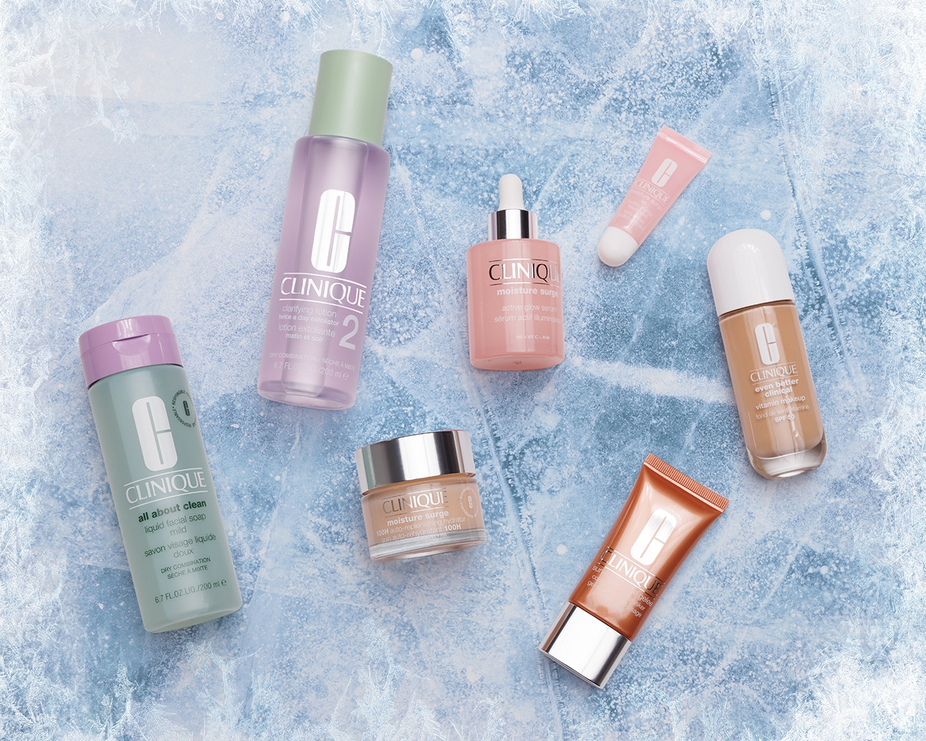 Scopri la linea Clinique con sapone liquido delicato, lozione esfoliante e siero illuminante per una pelle radiosa e idratata.