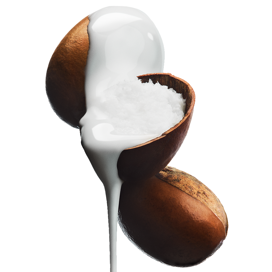 Nahaufnahme von Arganöl, das aus einer Nuss in eine Schale mit grobem Salz gegossen wird und die natürliche Essenz für die Hautpflege hervorhebt.