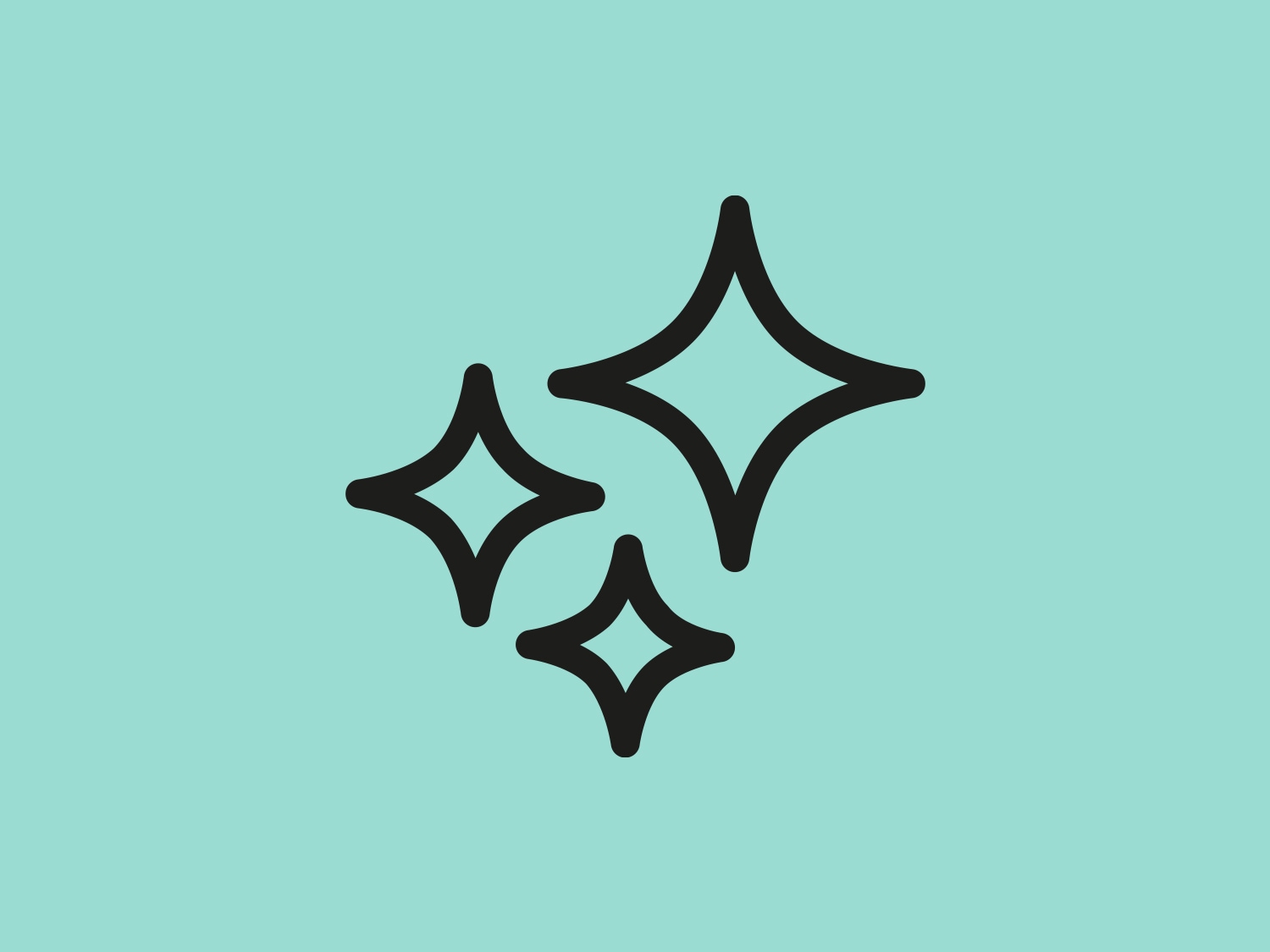 Tres estrellas negras delineadas sobre un fondo verde azulado claro, que simbolizan brillo y calidad.