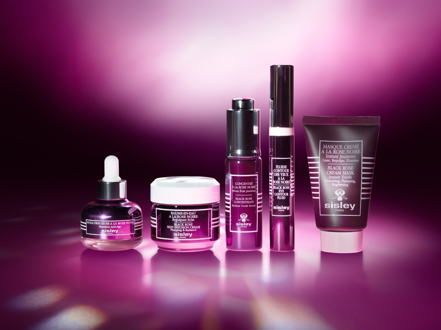 Ontdek de Sisley Black Rose collectie: luxe huidverzorging met anti-aging olie, crème, serum, oogcontour fluid en masker voor een stralende, jeugdige huid.