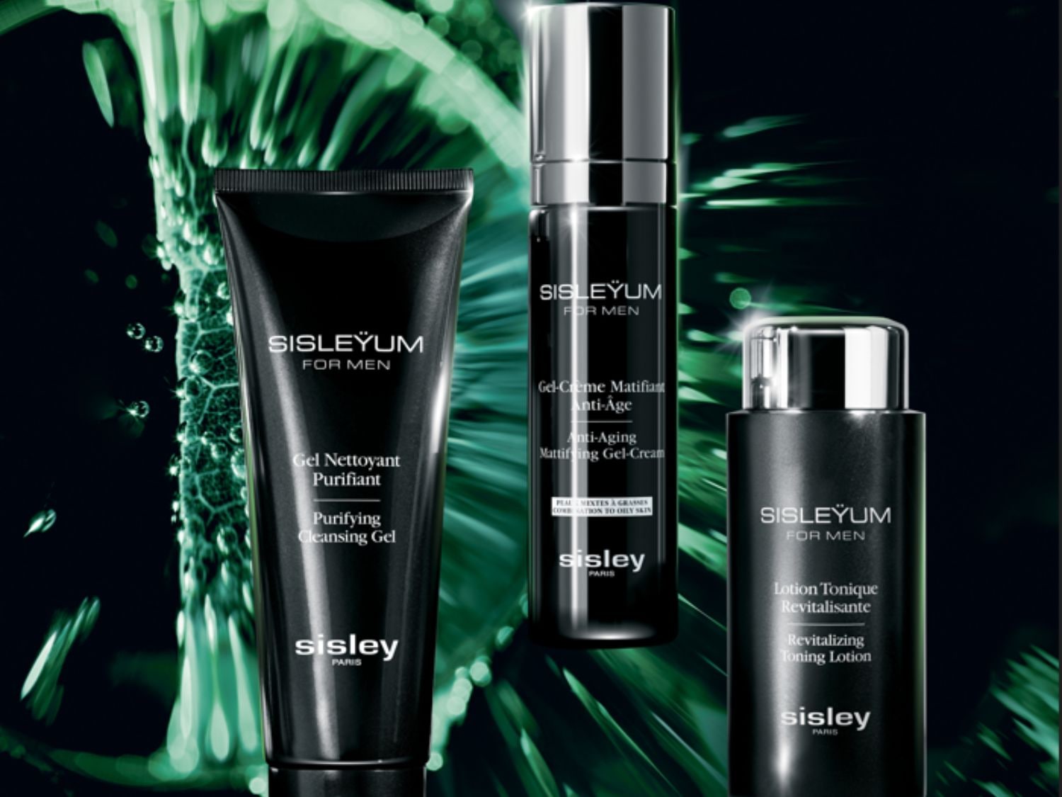 Ontdek de Sisleyum For Men lijn: reinigingsgel, anti-aging gel-crème en revitaliserende tonische lotion voor een complete huidverzorgingsroutine.