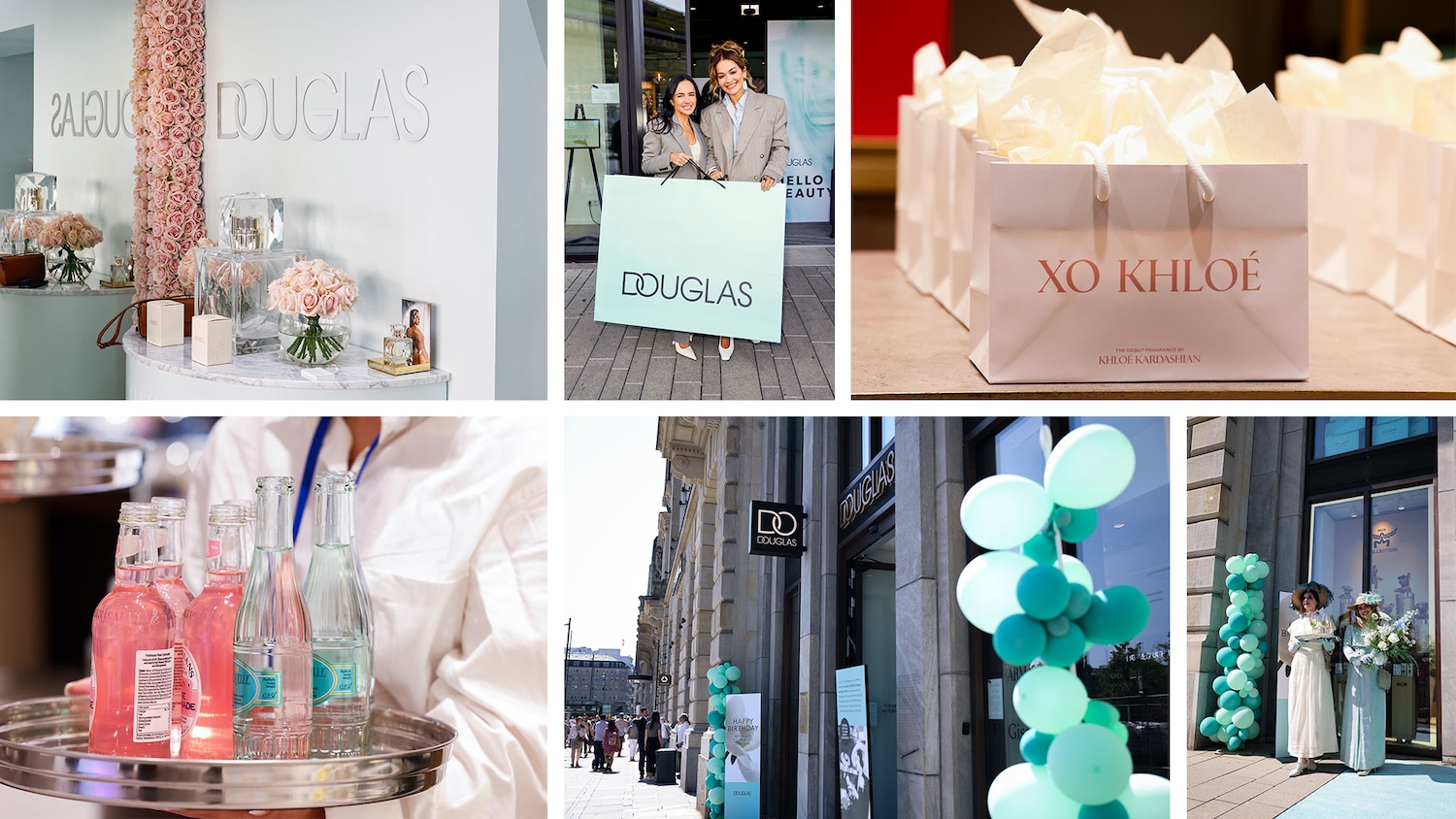 Einladende Douglas Filiale mit floralem Dekor und stilvoller Produktpräsentation.