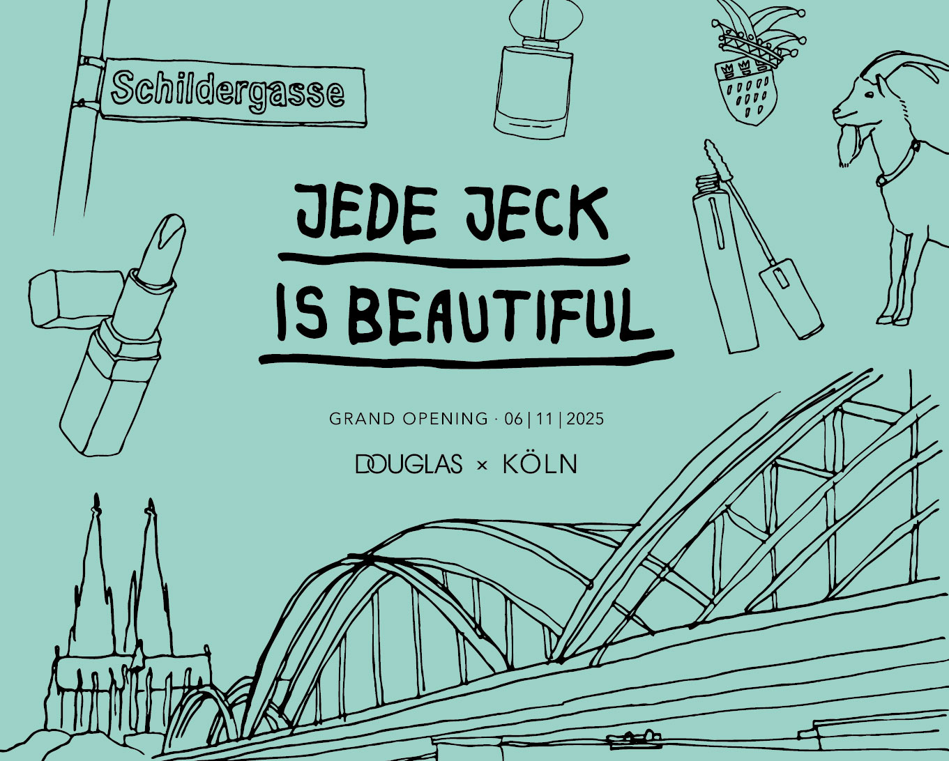 Douglas feiert die Eröffnung in Köln am 06.11.2025 mit dem Motto: Jede Jeck is beautiful.