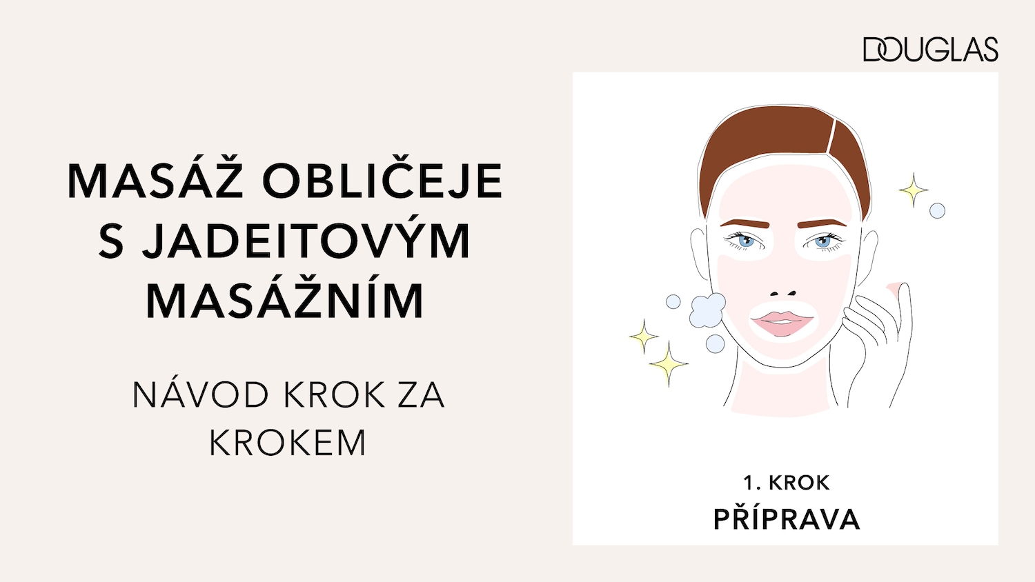 Discover the step-by-step guide to facial massage with a jade massager, starting with preparation, as shown in the illustration by Douglas.