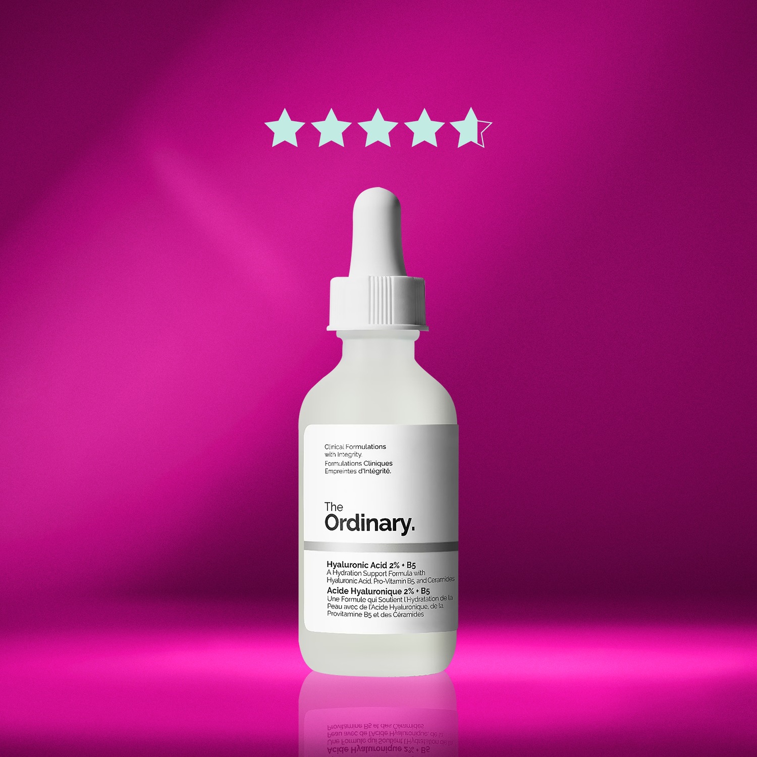 Découvrez The Ordinary Hyaluronic Acid 2% + B5, un sérum hydratant enrichi en acide hyaluronique et provitamine B5, dans un flacon blanc minimaliste avec un compte-gouttes.