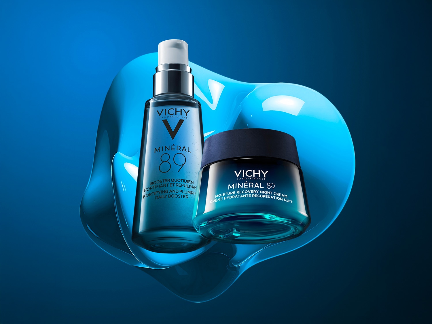 Découvrez le sérum Vichy Minéral 89, un booster quotidien fortifiant et repulpant, et la crème de nuit pour une hydratation intense et une peau revitalisée.