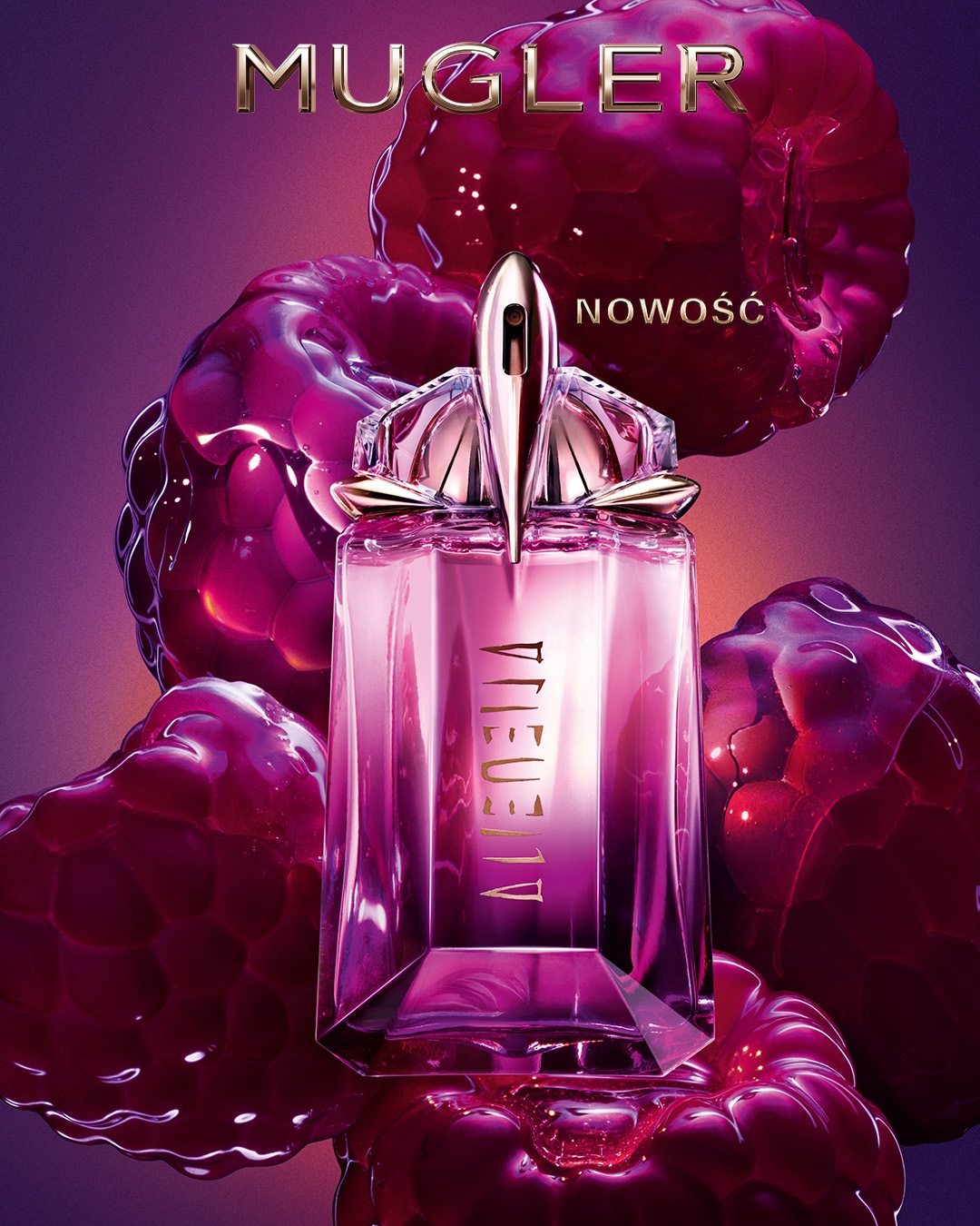 Nowość od Mugler Alien Goddess w flakonie w odcieniach różu, otoczonym soczystymi malinami, zaprasza do odkrycia.