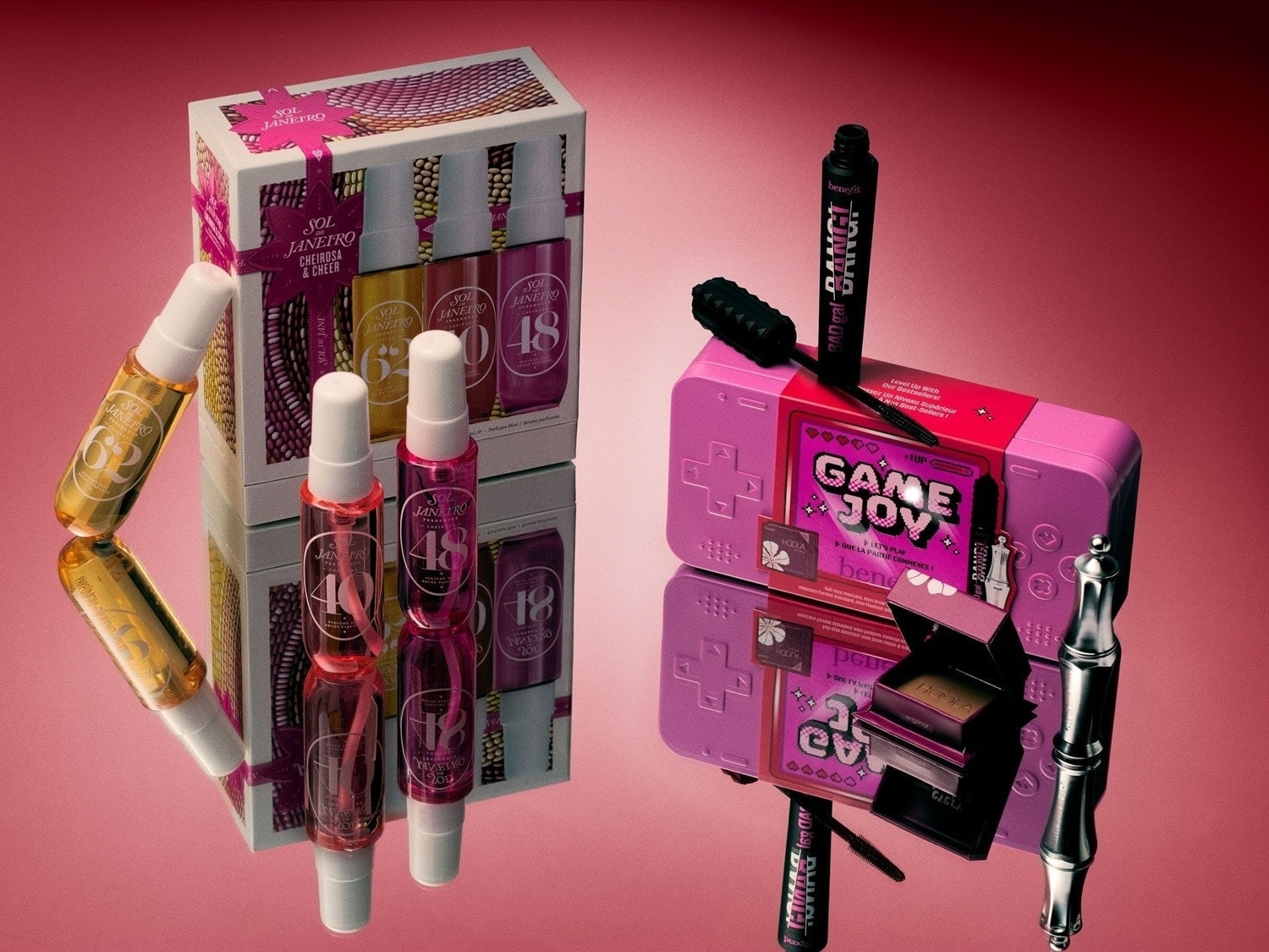 Zestaw upominkowy Sol de Janeiro Cheirosa & Cheer z trzema flakonami mgiełek do ciała o zapachach 62, 40 i 48, idealny na prezent.