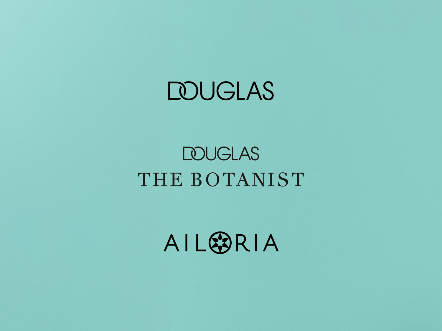 Auf hellblauem Hintergrund sind die Schriftzüge DOUGLAS, DOUGLAS THE BOTANIST und AILORIA in schwarzer Schrift zu sehen.