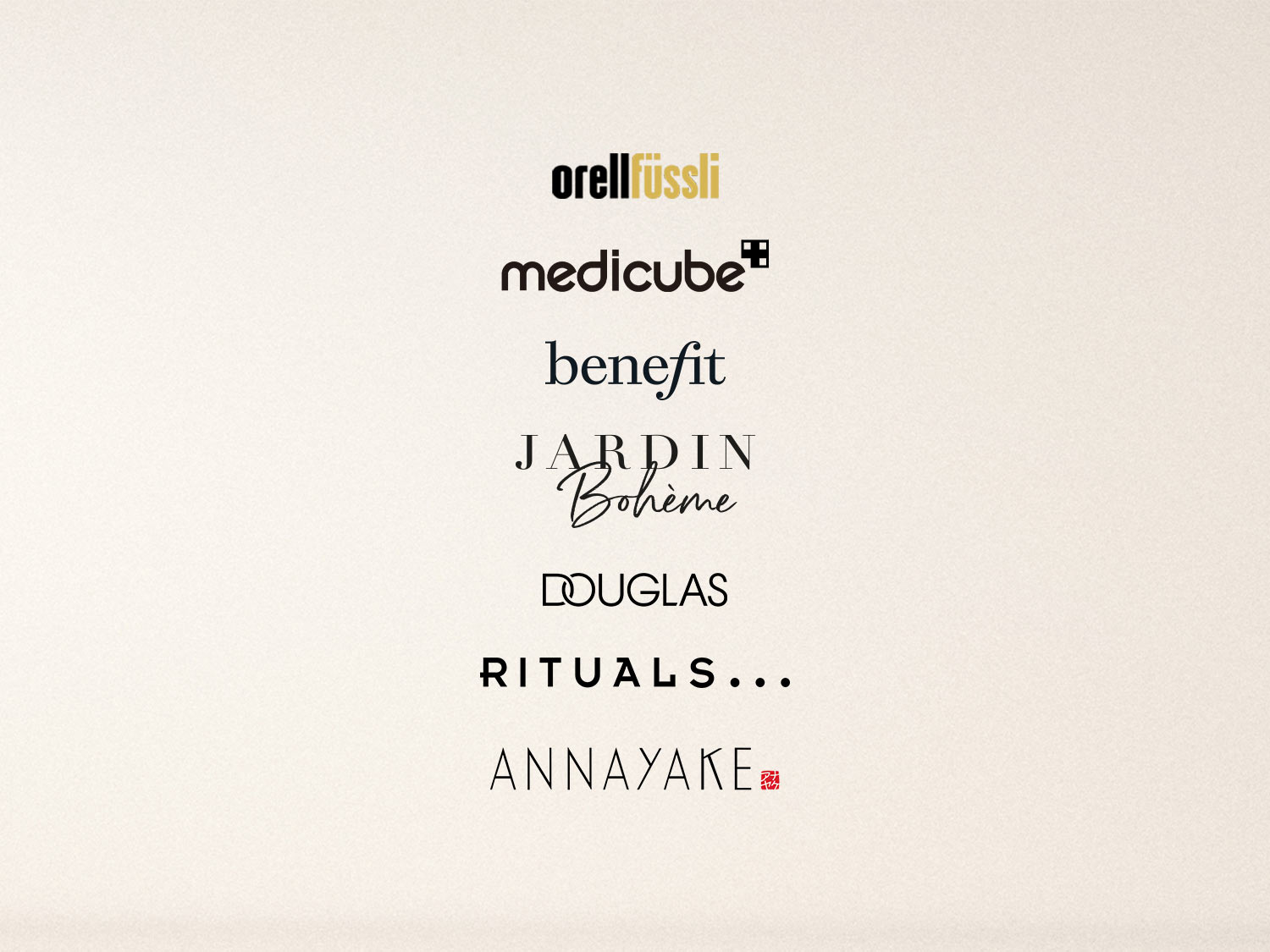 Découvrez une sélection de marques prestigieuses telles que Orell Füssli, Medicube, Benefit, Jardin Bohème, Douglas, Rituals et Annayake.