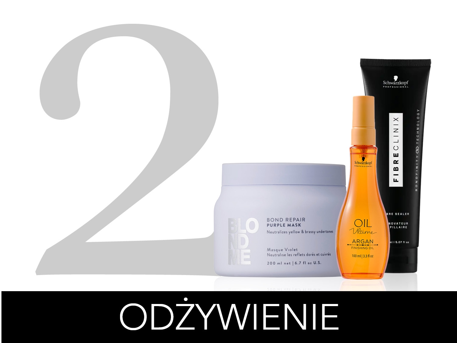 Odkryj zestaw do pielęgnacji włosów Schwarzkopf: fioletowa maska, olejek arganowy i kuracja Fibre Clinix dla odżywienia i blasku.