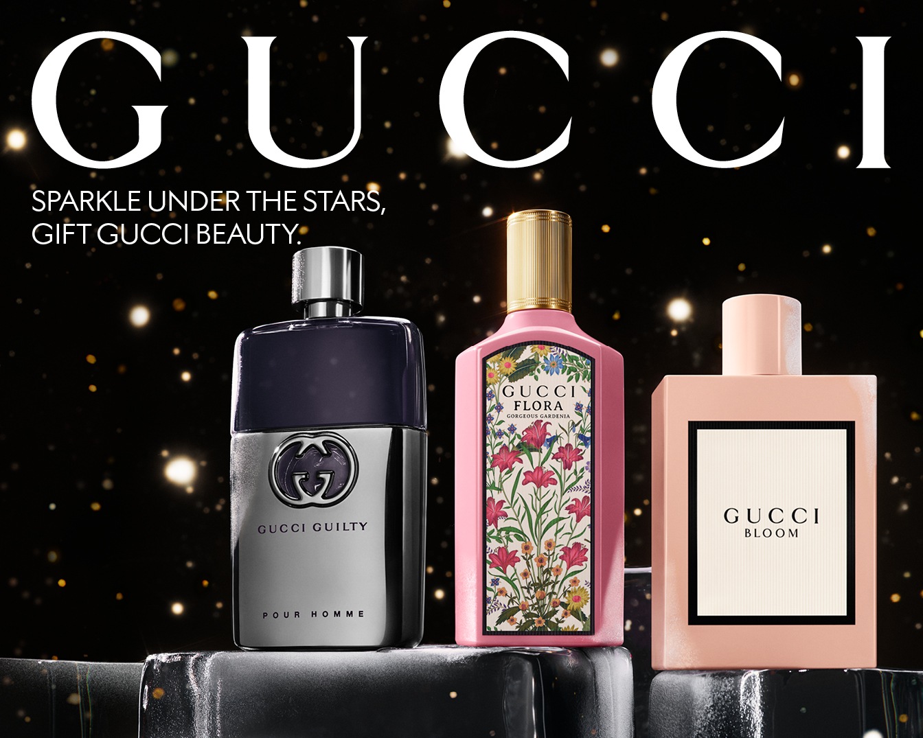 Ontdek de wereld van Gucci met deze collectie parfums, waaronder Gucci Guilty Pour Homme, Gucci Flora Gorgeous Gardenia en Gucci Bloom, perfect om cadeau te geven.