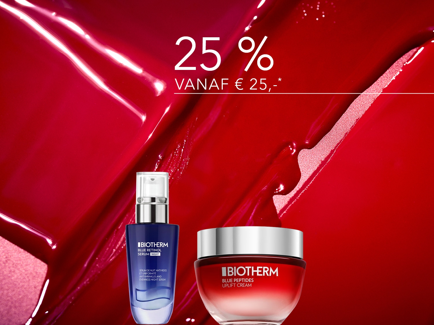 Ontdek Biotherm's Blue Retinol Serum Night en Blue Peptides Uplift Cream, nu met 25% korting vanaf €25!