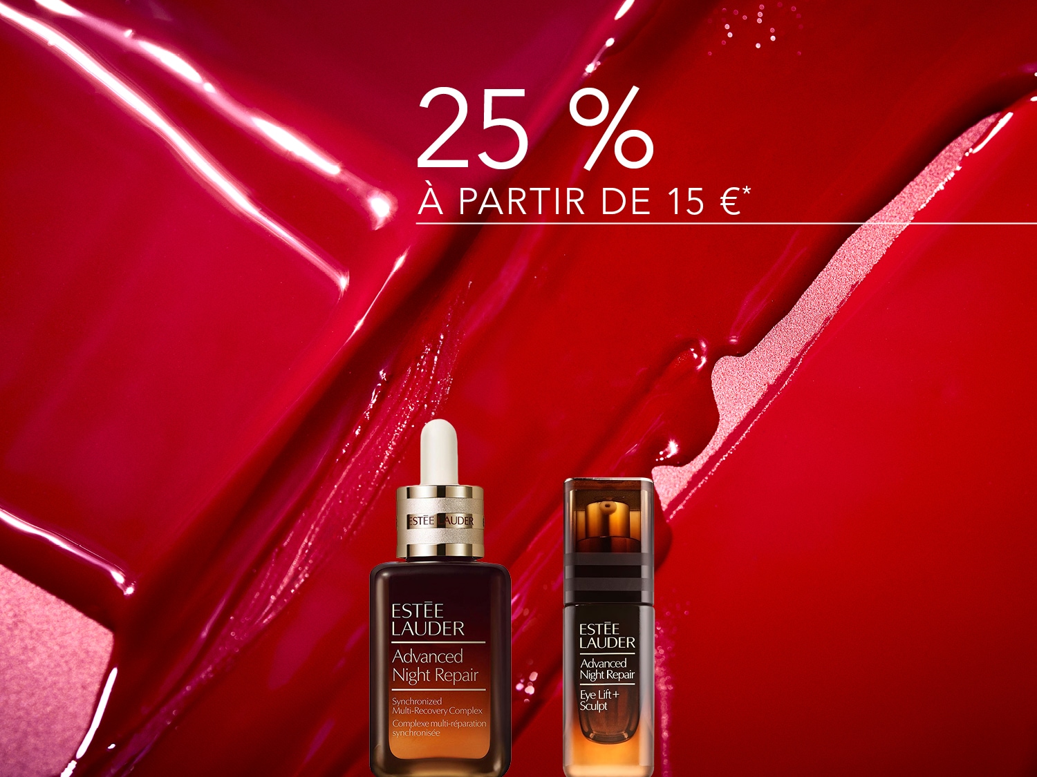 Découvrez les soins de nuit Estée Lauder Advanced Night Repair et Eye Lift+ Sculpt, avec une réduction de 25% à partir de 15 €.