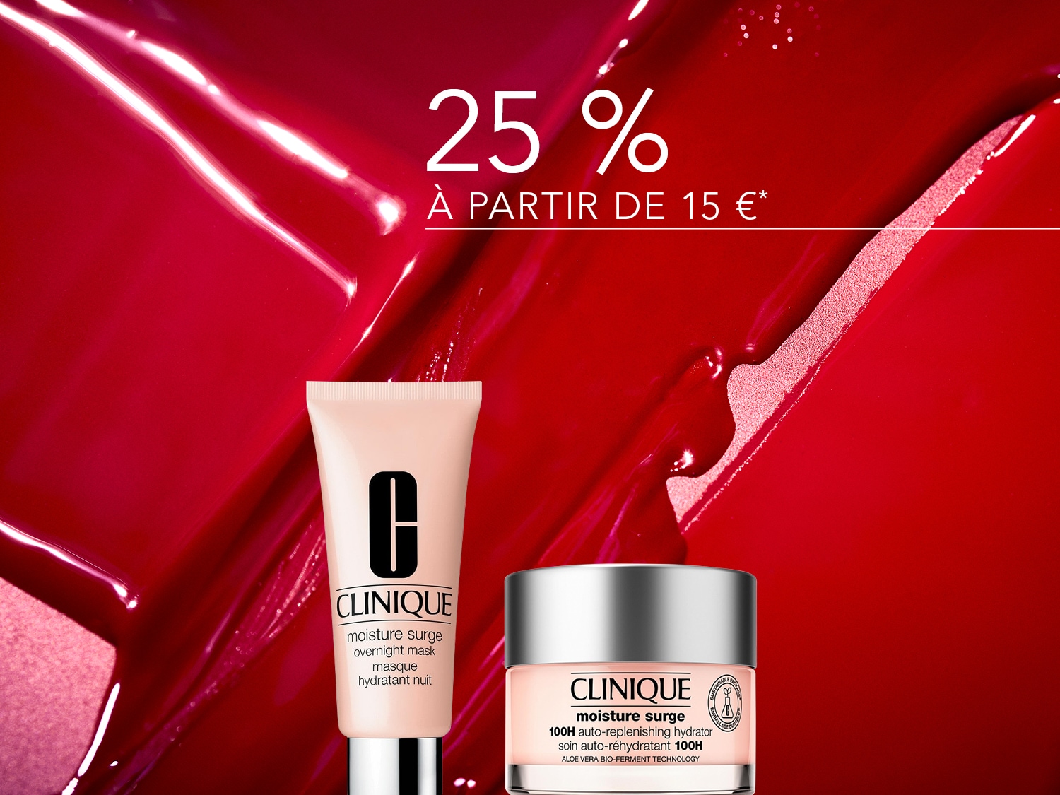 Découvrez le soin hydratant Clinique Moisture Surge et le masque de nuit, maintenant à 25% de réduction à partir de 15 €.